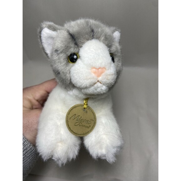 Aurora Miyoni Gray and White Tabby Cat Plush 9 inch Cut Tush Tag Stuffed Kitty - Picture 1 of 8